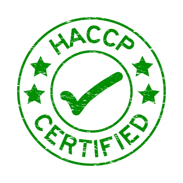 Yuvarlak lastik damgası beyaz zemin üzerine yeşil Grunge Haccp (tehlike analizi kritik kontrol noktası) sertifikalı