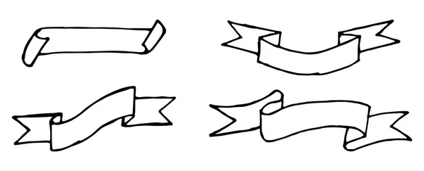 Conjunto de desenho mão preta em fita de premiação ou saudação em fundo branco (Vector ) —  Vetores de Stock