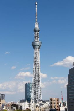 Tokyo, Japonya, Nisan 24,2017 Tokyo skytree, Japonya'da en yüksek kule mavi gökyüzü arka plan ile