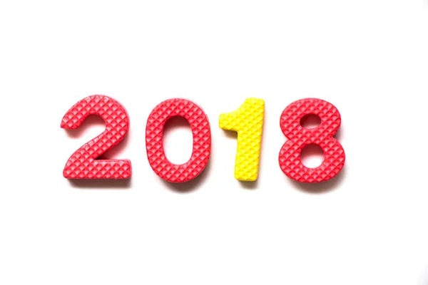 stock image Toy foam alphabet in wording 2018 on white background (Concept for Happy new year decoration)