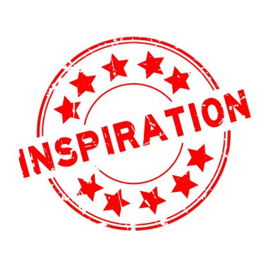 Grunge kırmızı ilham yıldız simgesi ile yuvarlak lastik mühür damgası beyaz arka plan üzerinde