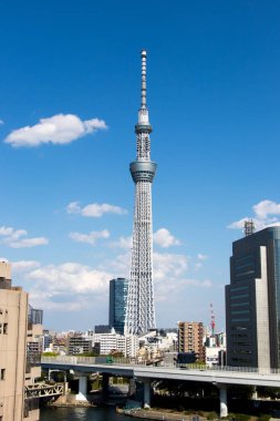 Tokyo, Japonya, Nisan 23,2017 Tokyo skytree, Japonya'da en yüksek kule mavi gökyüzü arka plan ile