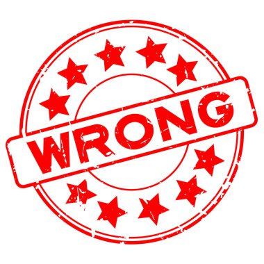 Grunge kırmızı yıldız simgesi ile yanlış yuvarlak lastik mühür damgası beyaz arka plan üzerinde