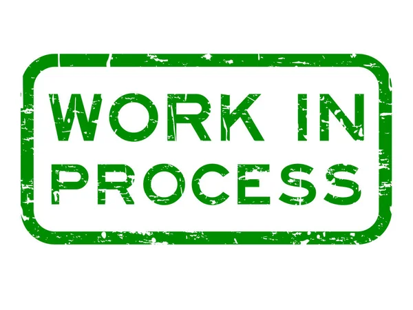 Grunge zöld munka-a folyamat tér gumi pecsét pecsét fehér háttér — Stock Vector