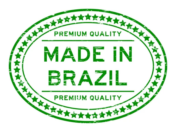 Grunge zelené špičkové kvality vyrobené v Brazílii oválná pečeť razítka na bílém pozadí — Stockový vektor