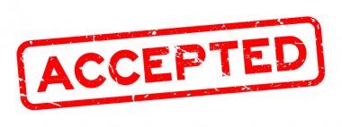 Kabul edilen grunge kırmızı word Meydanı lastik mühür damgası beyaz arka plan üzerinde