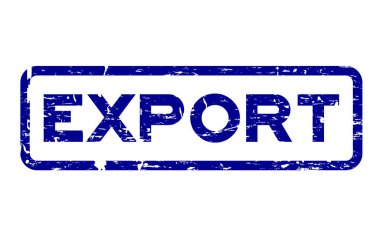 Grunge mavi ihracat kare lastik mühür damgası beyaz arka plan üzerinde