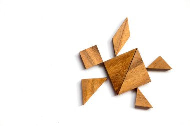 Beyaz arka plan üzerinde kaplumbağa şekil Yüzme bulmaca ahşap tangram