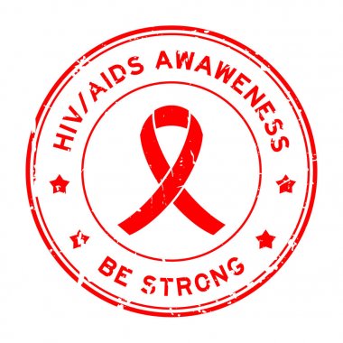 Grunge kırmızı lastik HIV/AIDS konusunda ve güçlü kelime yuvarlak lastik mühür damgası (Konsept için Dünya AIDS günü, 1 Aralık)