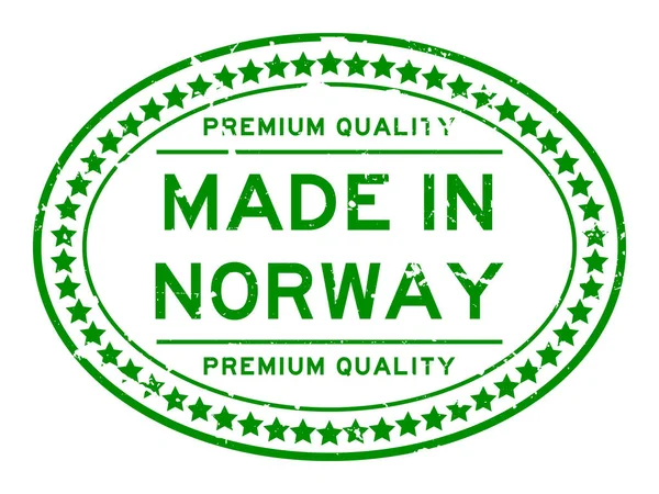 Гранж зелений преміум якість, зроблено в Норвегії овальні печатка штамп на білому тлі — стоковий вектор