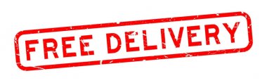Grunge kırmızı ücretsiz teslimat ifade kare lastik mühür damgası beyaz arka plan üzerinde
