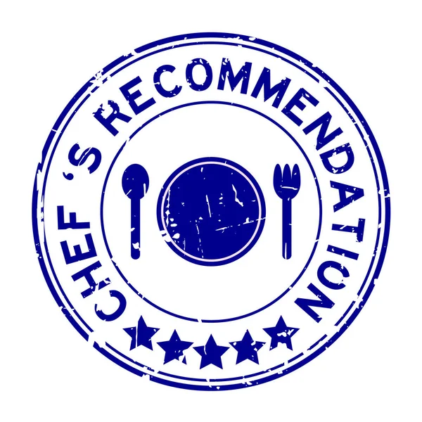 Grunge Blue Chef 's Empfehlung runde Gummidichtung Stempel auf weißem Hintergrund — Stockvektor