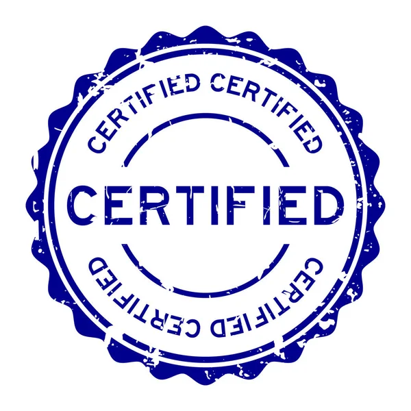 Grunge blu certificato timbro guarnizione di gomma rotonda su sfondo bianco — Vettoriale Stock
