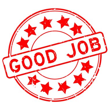 Yıldız simgesi ile iyi iş Grunge kırmızı yuvarlak lastik damgası beyaz arka plan üzerinde