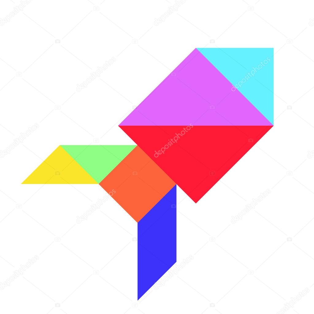 Color tangram in rocket or missile shape on whtie background (Vector)