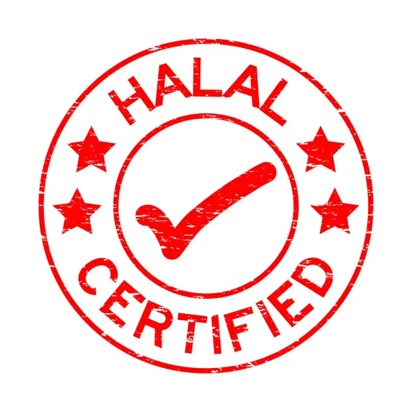 Grunge red Halal certified with mark icon round rubber seal stamp on white background — Stock Vector