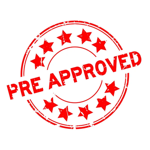 Grunge kırmızı ön lastik mühür damgası beyaz arka plan üzerinde yuvarlak yıldız simgesi ile onaylı