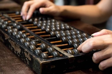 Ahşap abaküs (Geleneksel Çince hesap makinesi hesaplamak iş kadın el kapalı)