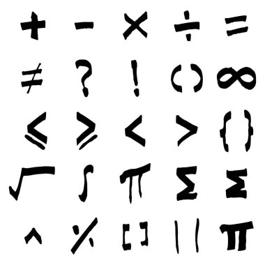Handdrawing temel mathmatics sembolü beyaz arka planda siyah renk