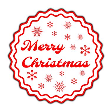 Merry Christmas Kartanesi rozeti veya etiket beyaz zemin üzerine kırmızı renk