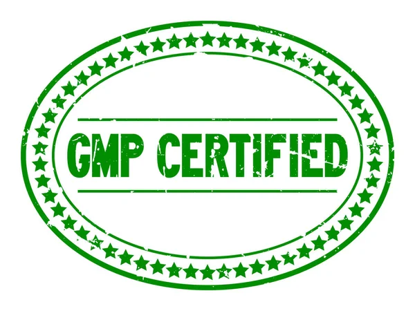 Sello de goma ovalada certificado GMP verde grunge sobre fondo blanco — Archivo Imágenes Vectoriales