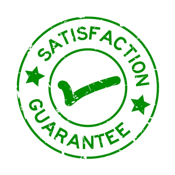 Grunge Green Zufriedenheitsgarantie mit Markierungssymbol runden Gummidichtungsstempel auf weißem Hintergrund — Stockvektor