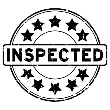 Grunge siyah lastik mühür damgası beyaz arka plan üzerinde yuvarlak yıldız simgesi ile kontrol