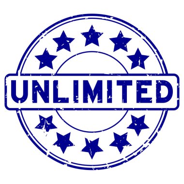 Grunge mavi yıldız simgesi ile sınırsız yuvarlak lastik mühür damgası