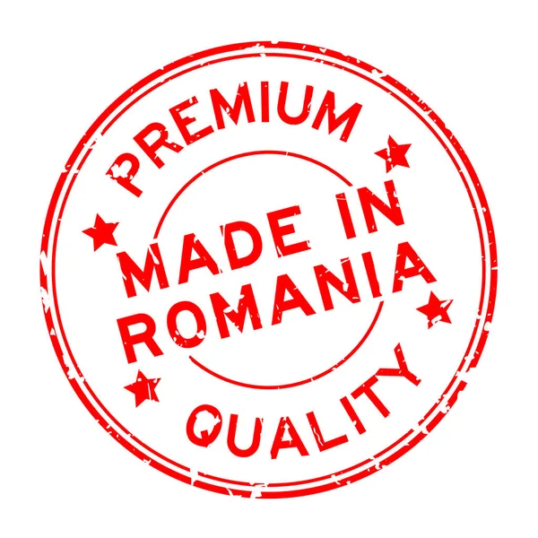 Grunge červené špičkové kvality vyrobené v Rumunsku kulaté razítko pečeť na bílém pozadí — Stockový vektor
