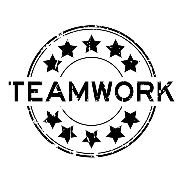 Grunge black teamwork word round rubber seal stamp on white background — Stock Vector