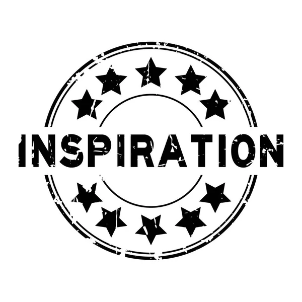 Grunge inspiração preta com ícone estrela redonda selo de borracha no fundo branco — Vetor de Stock