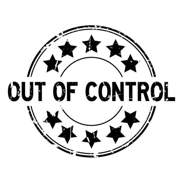 Grunge noir hors de contrôle mot avec icône étoile rond tampon de joint en caoutchouc sur fond blanc — Image vectorielle
