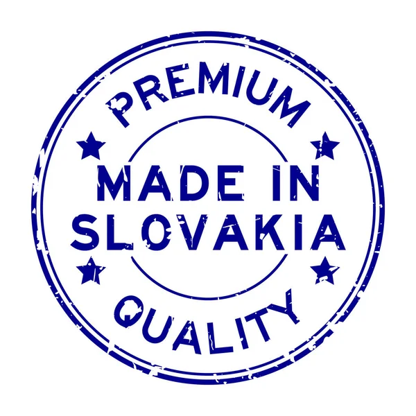 Grunge qualità premium blu fatto in Slovacchia timbro guarnizione di gomma rotonda su sfondo bianco — Vettoriale Stock