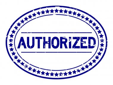 Grunge mavi beyaz arka plan üzerinde oval damga mühür yetkili