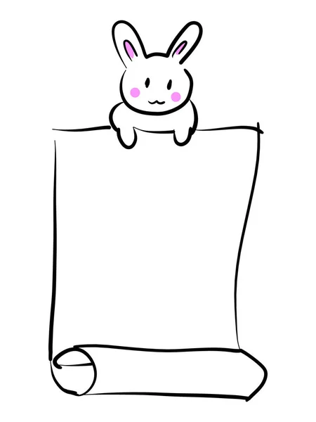 Doodle Handzeichnung in niedlichen Kaninchen halten Papierrolle auf weißem Hintergrund — Stockvektor