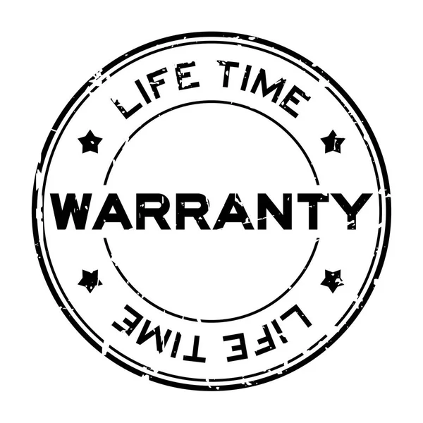 Grunge black warranty life time round rubber seal stamp on white background — Stock Vector