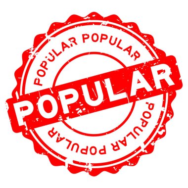 Grunge kırmızı beyaz arka plan üzerinde yuvarlak lastik mühür damgası popüler kelime