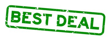 Beyaz zemin üzerine yeşil Grunge en iyi anlaşma kare lastik mühür damgası