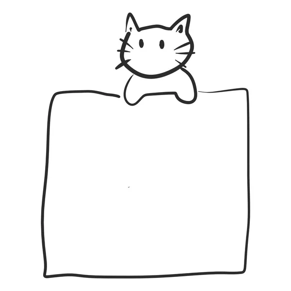 Χέρι μαύρο doodle σχέδιο σε γάτα κρατήστε κενό χαρτί σχήματος σε λευκό φόντο — Διανυσματικό Αρχείο