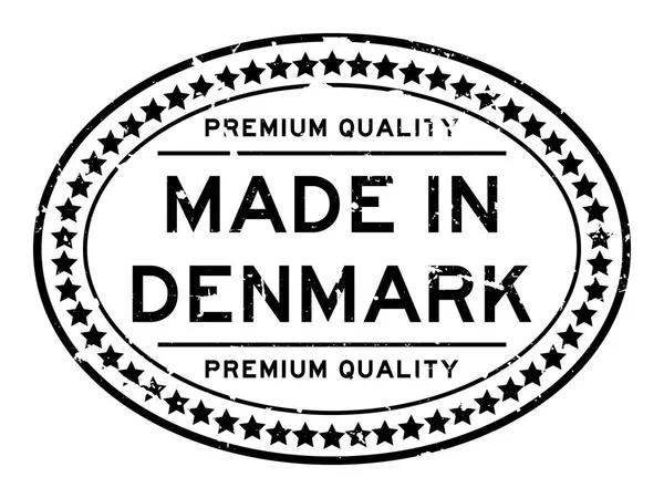 Grunge černé špičkové kvality vyrobené v Dánsku oválná pečeť razítka na bílém pozadí — Stockový vektor