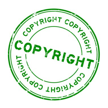 Grunge yeşil copyright yuvarlak lastik mühür damgası beyaz arka plan üzerinde