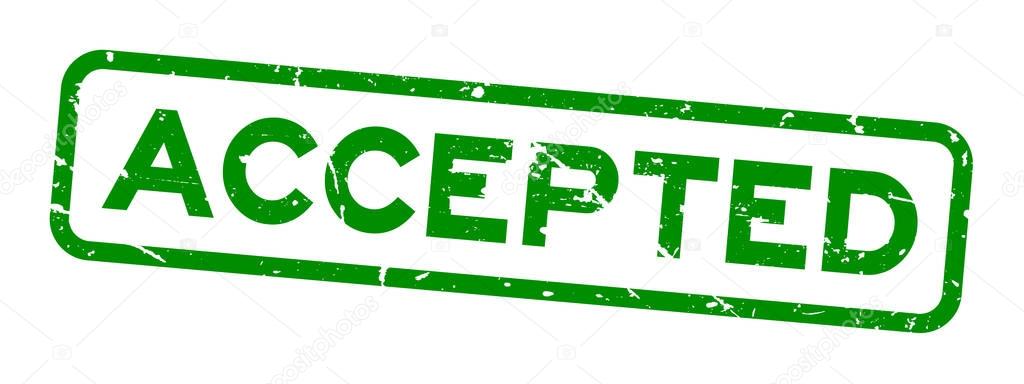 Grunge green accepted word square rubber seal stamp on white background