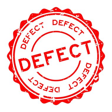 Grunge kırmızı kusur kelime yuvarlak lastik mühür damgası beyaz arka plan üzerinde