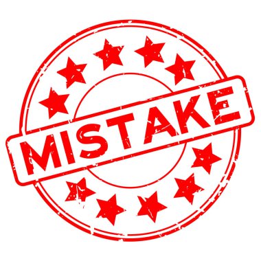 Grunge kırmızı hata word yuvarlak lastik mühür damgası beyaz arka plan üzerinde