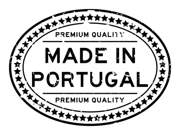 Grunge černý premium kvalita vyrobená v Portugalsku oválná pečeť razítka na bílém pozadí — Stockový vektor
