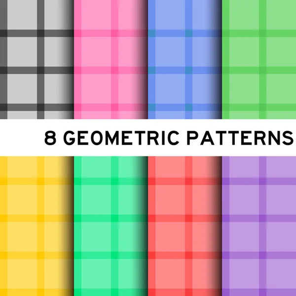 8 pastellfarbene quadratische geometrische nahtlose Muster (Vektor) — Stockvektor