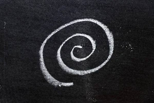 White color chalk hand drawing as spiral shape on black board background