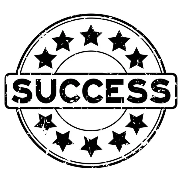 Grunge mot de réussite noir avec sceau en caoutchouc icône étoile timbre sur fond blanc — Image vectorielle