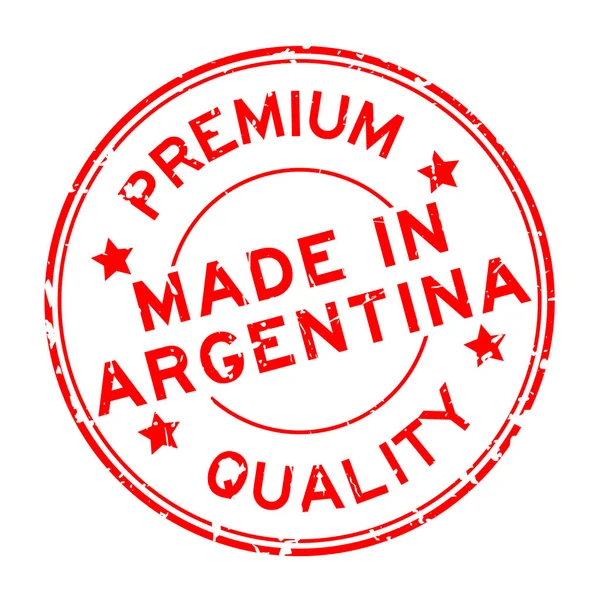 Grunge červené špičkové kvality vyrobené v Argentině kulaté razítko pečeť na bílém pozadí — Stockový vektor