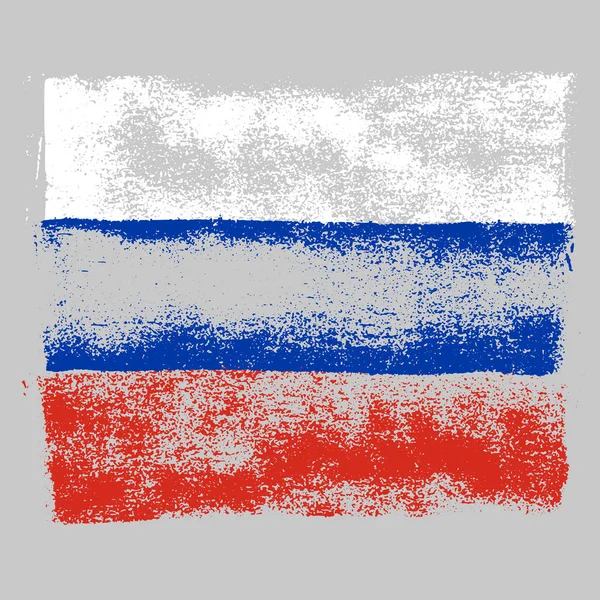 Textura grunge de tiza en bandera de Rusia (blanco, azul, rojo) sobre fondo gris — Vector de stock